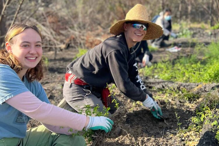 Volunteers work to restore land along the banks of the San Diego River