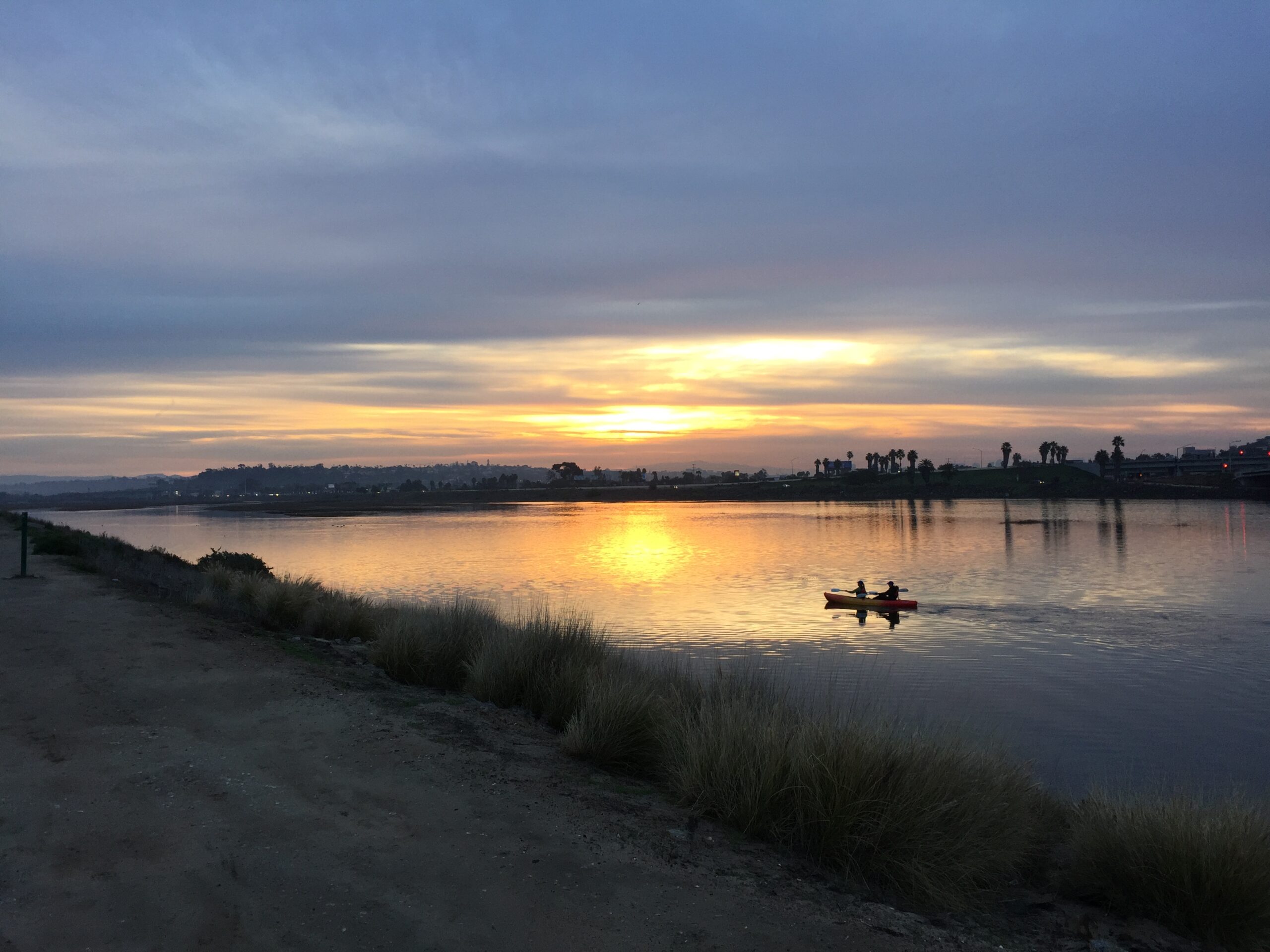 The San Diego River at sunset.