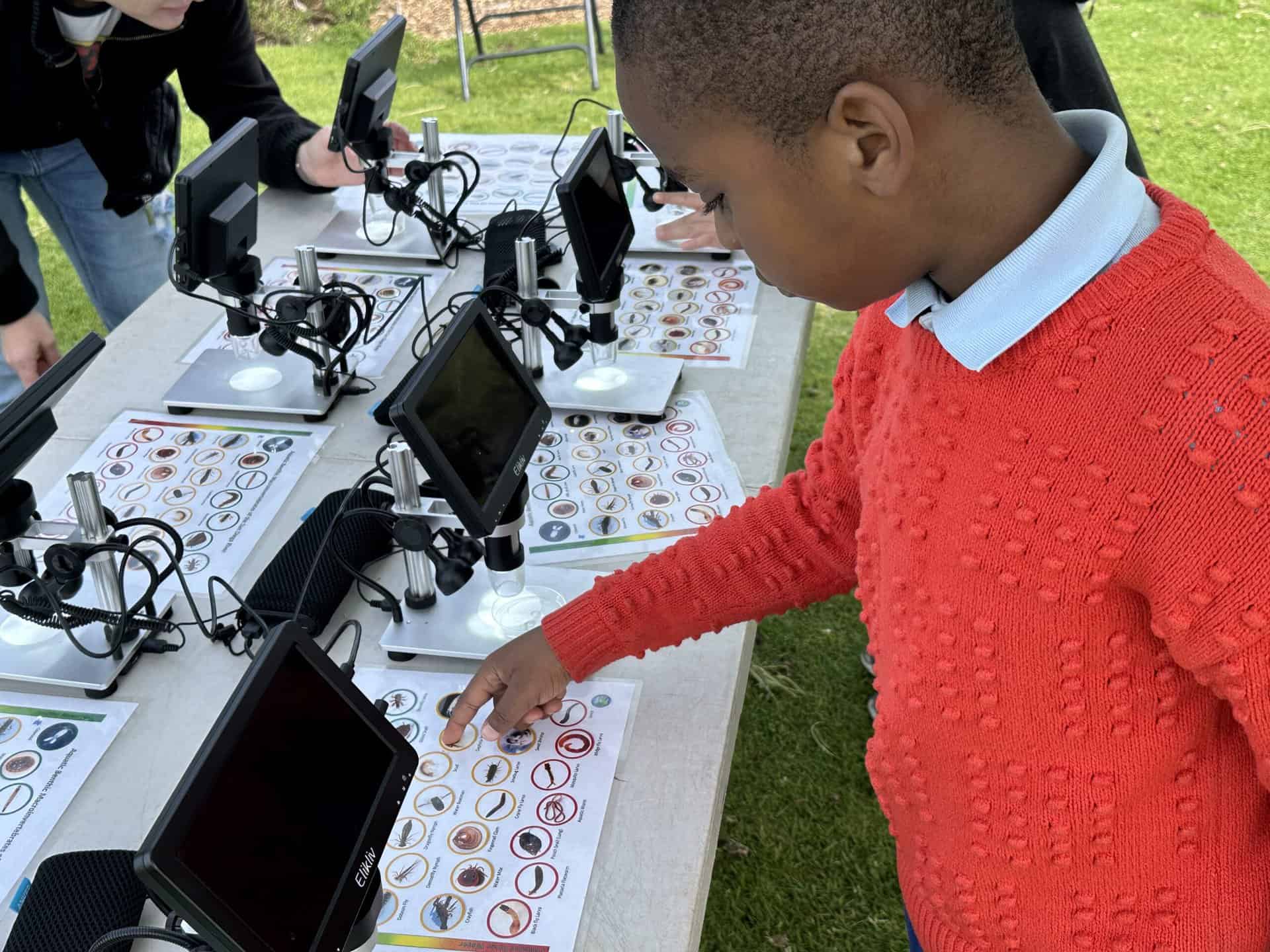 WATER RB Kids Identifying Invertebrates A student identifies an invertebrate in River water using a microscope