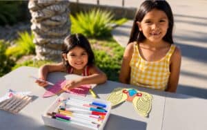 two girls drawing nature stuff