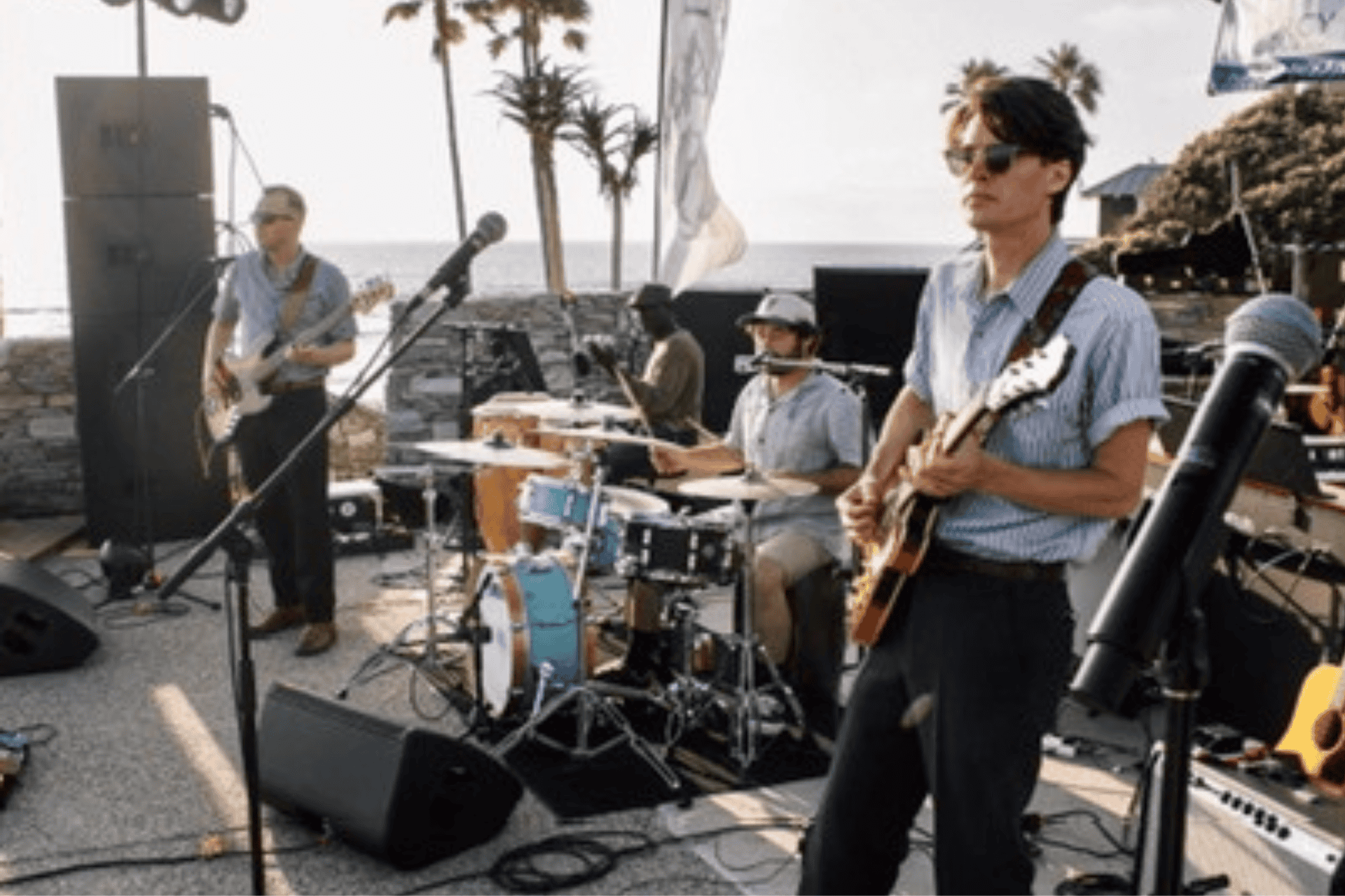 band playing by water