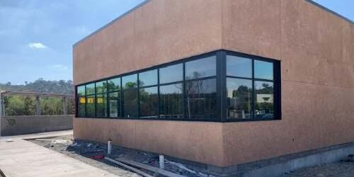 The exterior of the River Studio in a near-complete state.